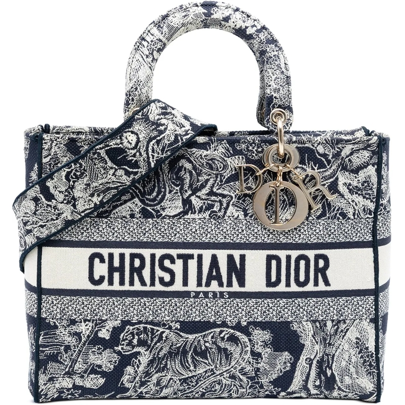 Christian Dior Schultertasche Large Embroidered Canvas Toile de Jouy Lady D Lite blau
