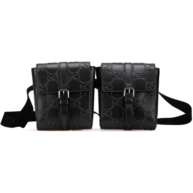 Gucci Gürteltasche GG Embossed Perforated Double Belt Bag schwarz