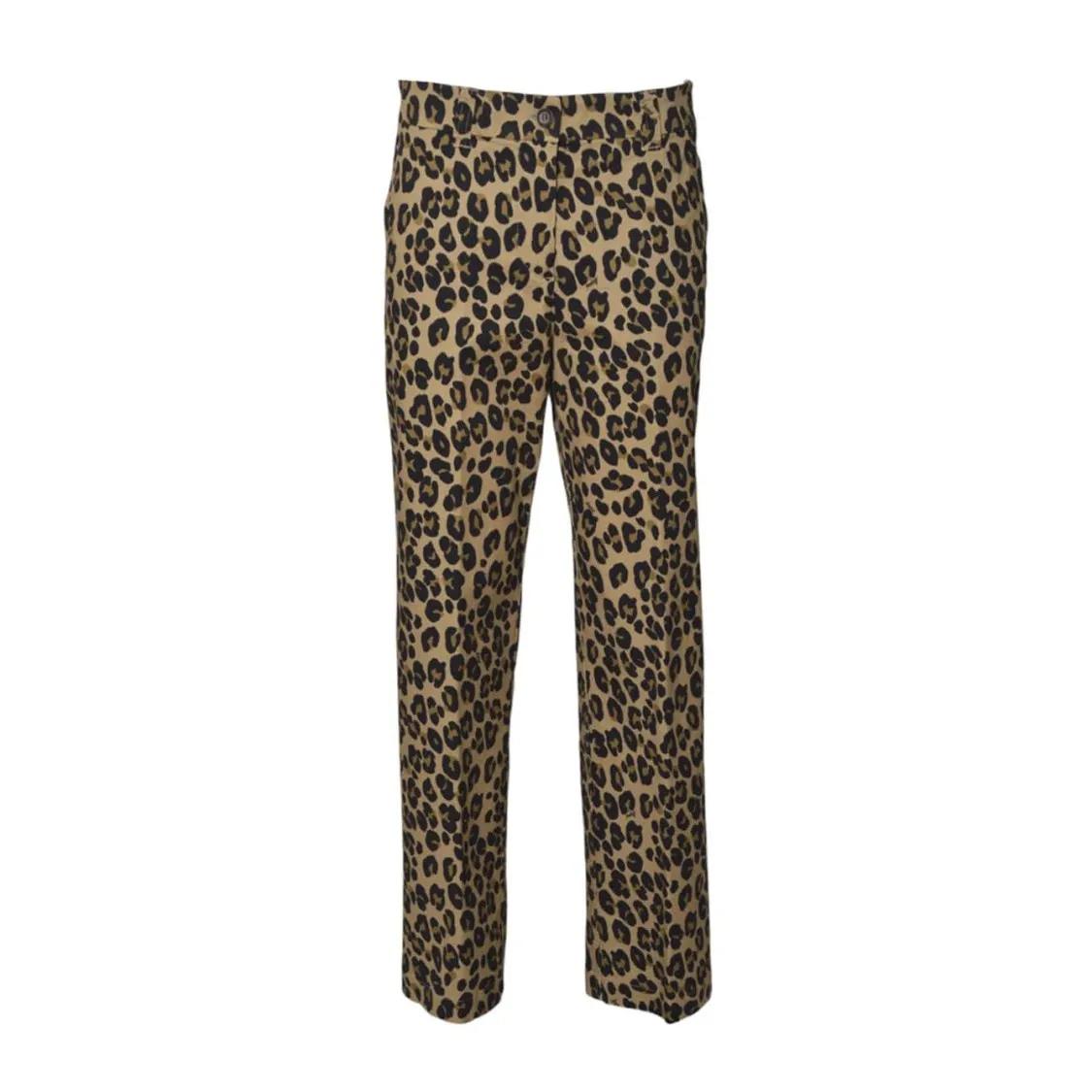 Thumbnail - Aspesi - Straight Cotton Trousers Animal Print - Größe 42 - braun