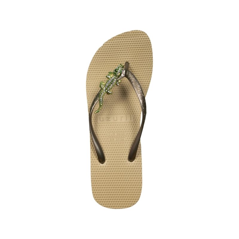 UZURII Flip Flops Zehentrenner Green Crocodile Switch High Heel gold(Image 3)