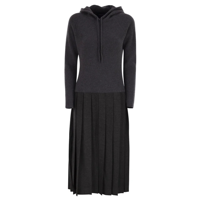 Fabiana Filippi Midi-jurk Wool Blend Hooded Dress Black