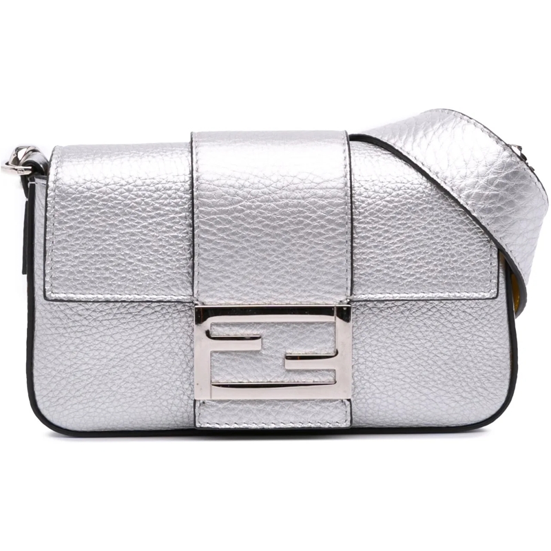 Fendi Schultertasche Leather Baguette Crossbody silber