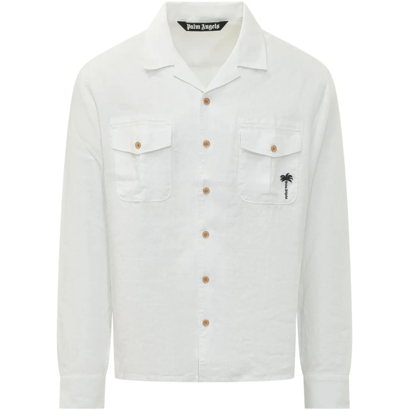 Palm Angels Legeres Oberteil Camicia Bowling con Tasca Applicata weiß
