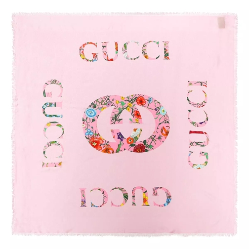 Gucci Floral Print Shawl Silk Light Pink Tunn sjal