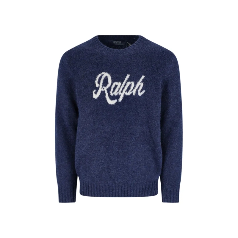 Polo Ralph Lauren Pullover Crewneck Blue Wool-Blend Sweater With Jacquard Log Blue