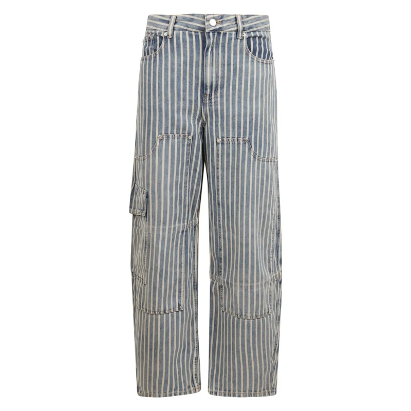GANNI Jeans Wide-Leg Striped Cargo Pants Grey