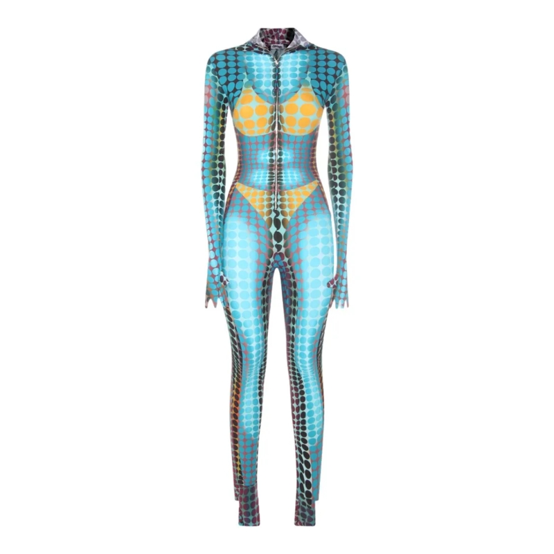 Jean Paul Gaultier Jumpsuit Form-Fitting Jumpsuit With Polka Dot Pattern Blue
