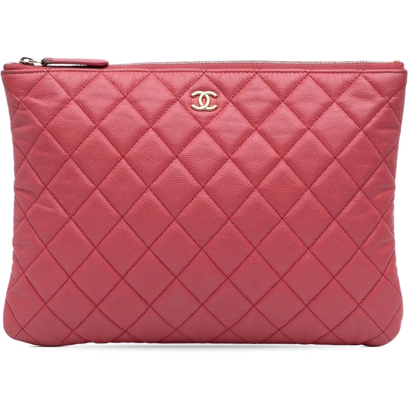 Chanel Pochette Medium Quilted Caviar O Case Clutch rose