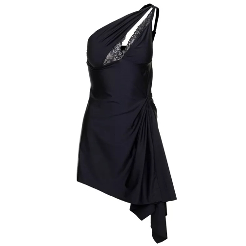 Coperni Mini Black Asymmetric Dress With Lace Detail In Po Black 