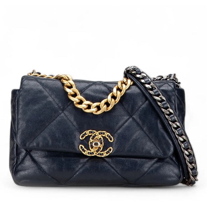 Chanel Sac à bandoulière Medium Lambskin 19 Flap blau