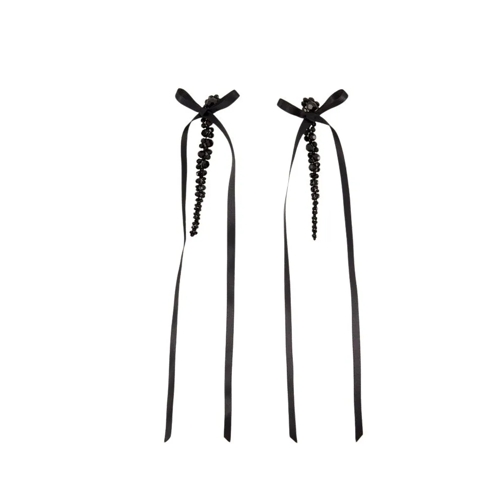 Simone Rocha Bow Ribbon Drip Earrings - Crystal - Black Black Oorsteker