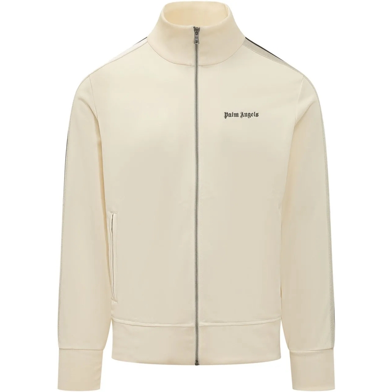 Palm Angels Doudoune Felpa con Zip Collo Alto e Logo weiß