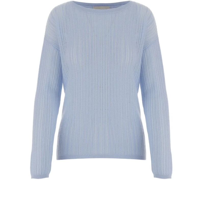 Allude Pullover Light Blue Cashmere Sweater With Ribbed Texture Blue