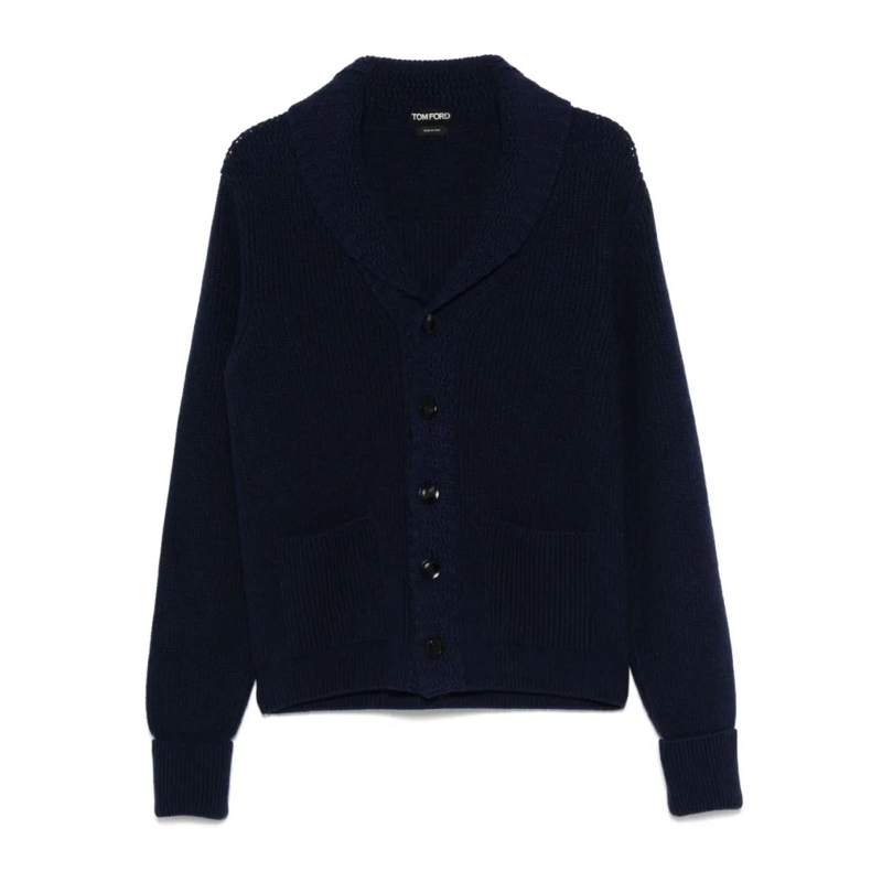 Tom Ford Strickjacke Navy Blue Cashmere Cardigan With Shawl Collar Black
