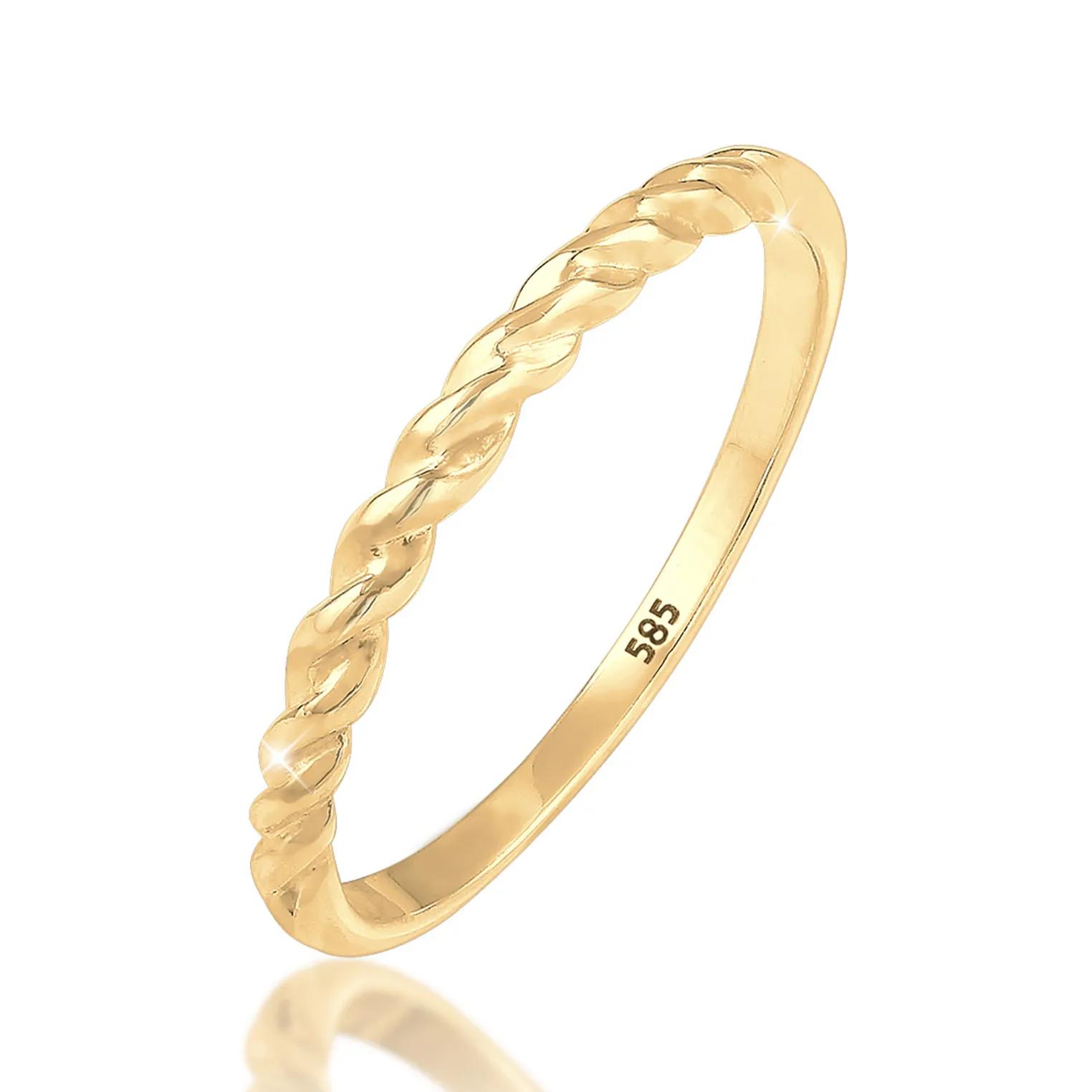 Elli Ringe - Ring Basic Geo Twisted Gedreht Bandring 585 Gelbgo - Gr. 52 MM - in Gold - für Damen