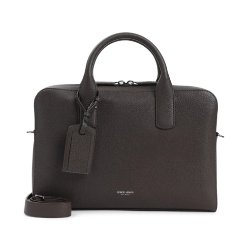 Giorgio Armani Briefcase Brow Grained Calf Leather Bag Brown Pince à billets