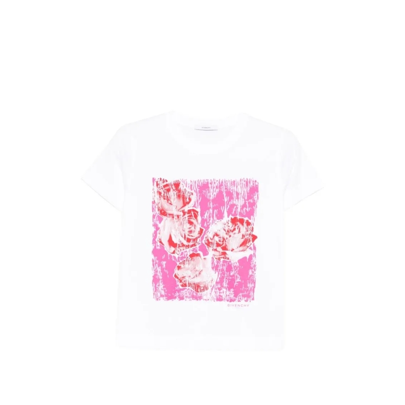 Givenchy T-shirt Abstract Floral Graphic Print Top In Silk And Nylo White
