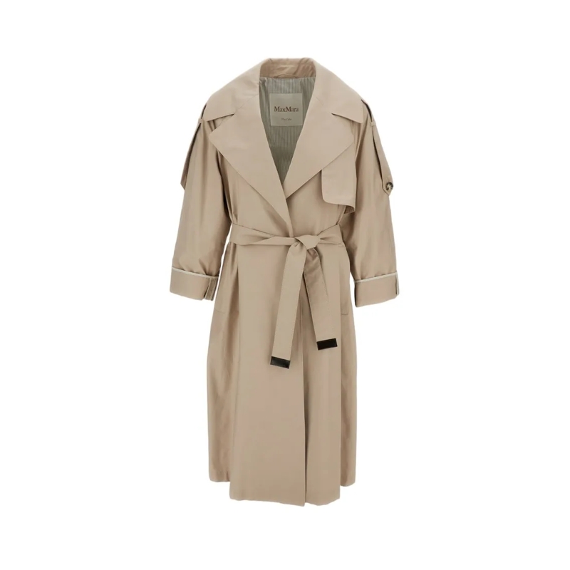 Max Mara Manteaux de tanche Robe-Style Double-Breasted Trench Coat With Techni Neutrals