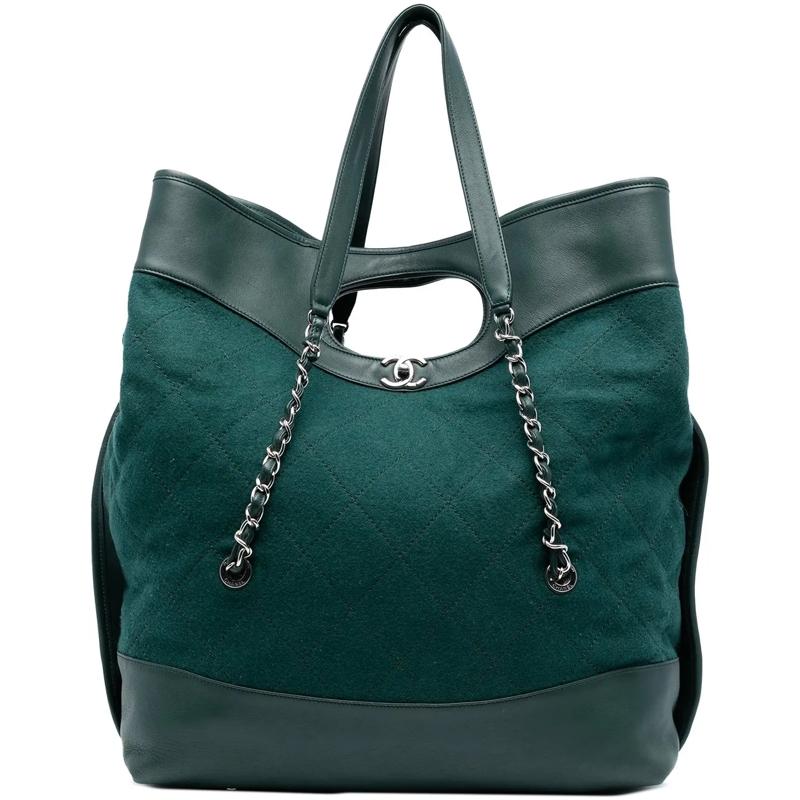 Chanel Schultertasche Extra Large Stitched Wool and Calfskin 31 Shopping grün