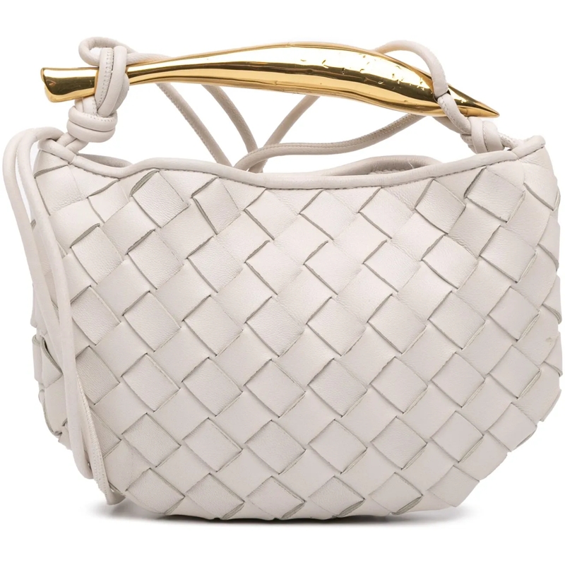 Bottega Veneta Schultertasche Baby Lambskin Intrecciato Sardine weiß