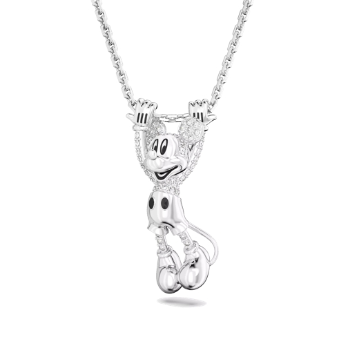 Swarovski Disney Mickey Mouse layered pendant, Rhodium plate White Pendentif