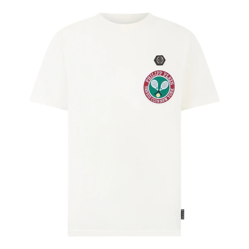 Philipp Plein T-Shirt Round Neck T-Shirt Patch Tennis weiss