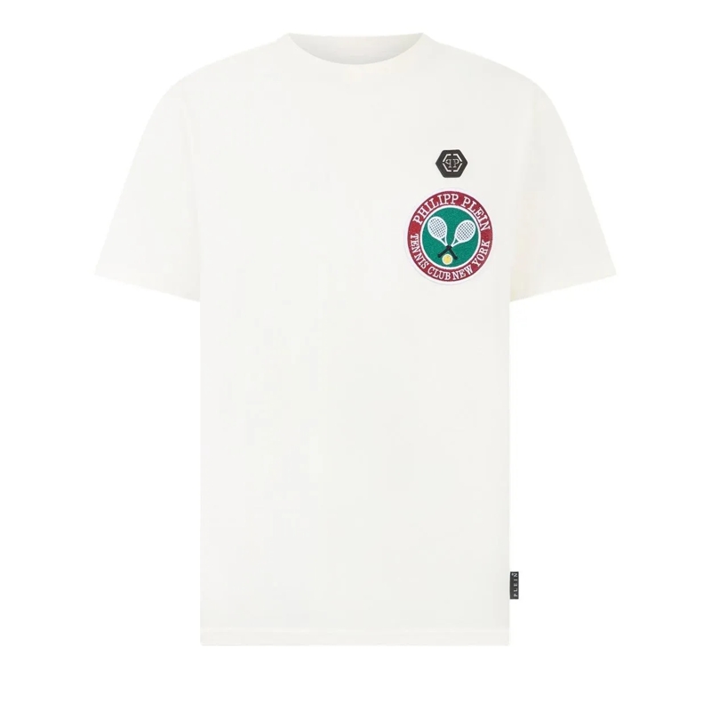 Philipp Plein T-Shirt Round Neck T-Shirt Patch Tennis weiss