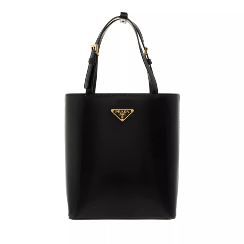 Prada Triangle Logo plaque Bucket Bag Black Rymlig shoppingväska