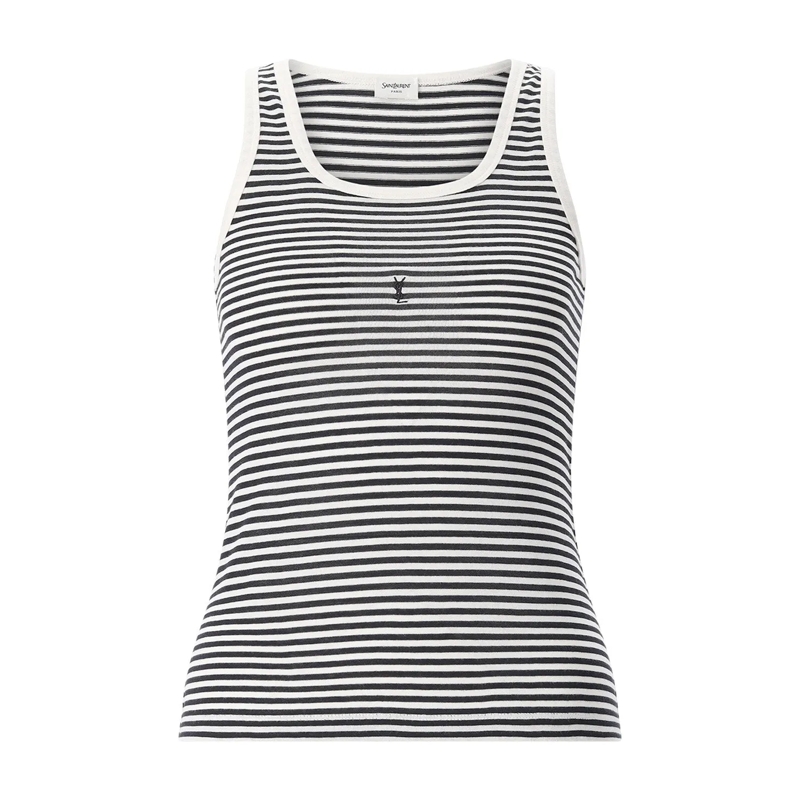 Saint Laurent Top Gestreiftes Top mit Logo schwarz