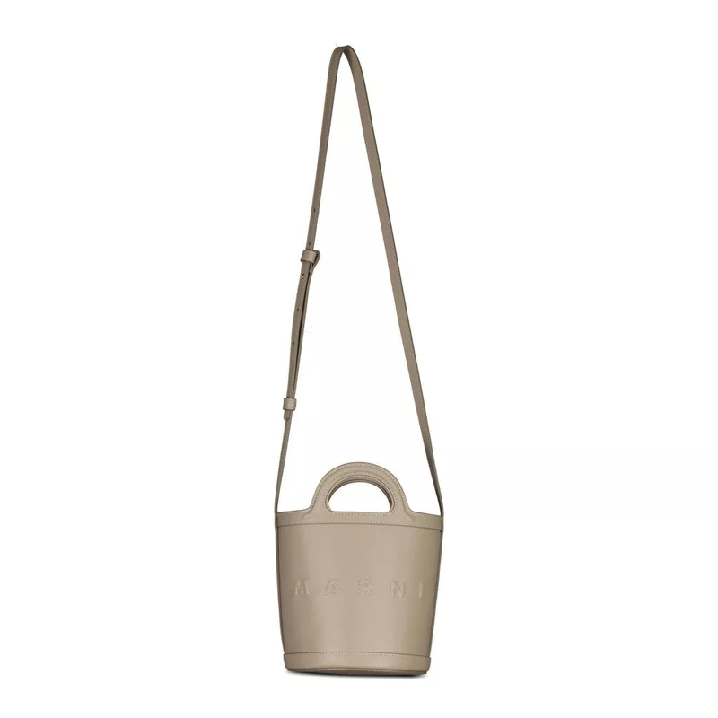 Marni Crossbody Bag Beuteltasche aus Leder mit Logo Braun