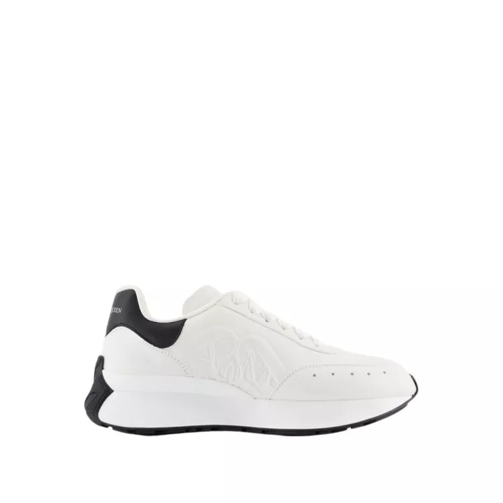 Alexander mcqueen white and black runner leather sneakers on sale