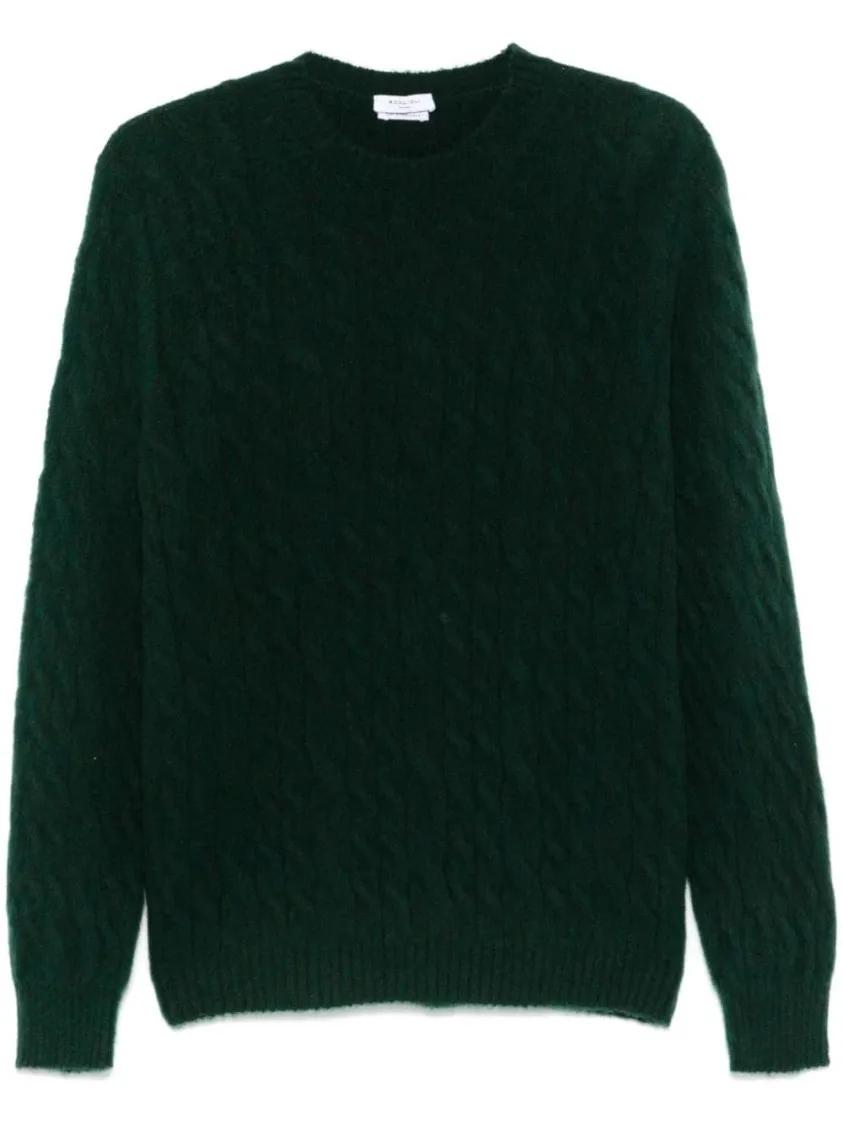 Thumbnail - Boglioli - Dark Green Cable Knit Sweater - Größe L - grün