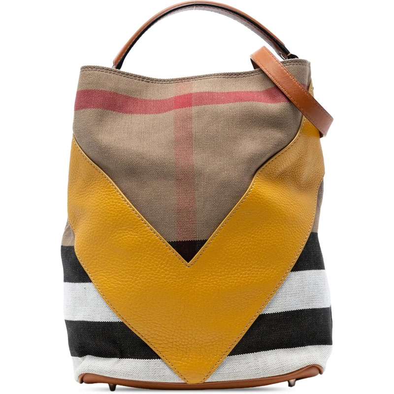 Burberry Schultertasche Medium Mega Check Canvas and Calfskin Chevron Ashb braun