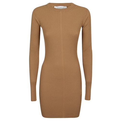 Max Mara Mini-Kleider Long Sleeve Knitted Dress With Crew Neck And Body- Brown