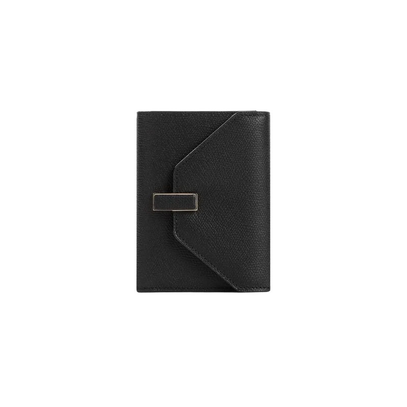 Valextra Geldbörse Compact Black Calf Leather Iside Wallet Black