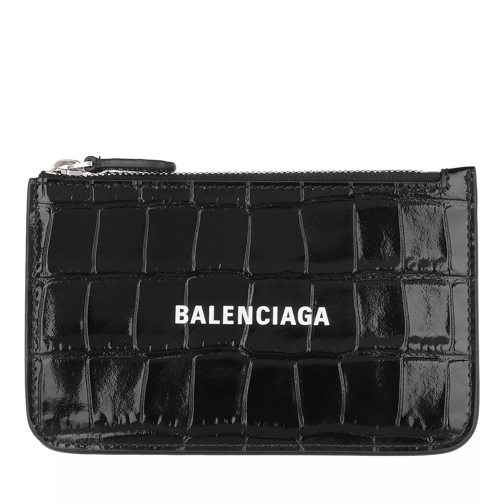 Balenciaga Cash Long Coin Card Holder Crocodile Embossed Back/White Korthållare