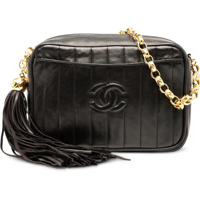 Chanel Sac à bandoulière CC Quilted Lambskin Tassel Camera Bag schwarz
