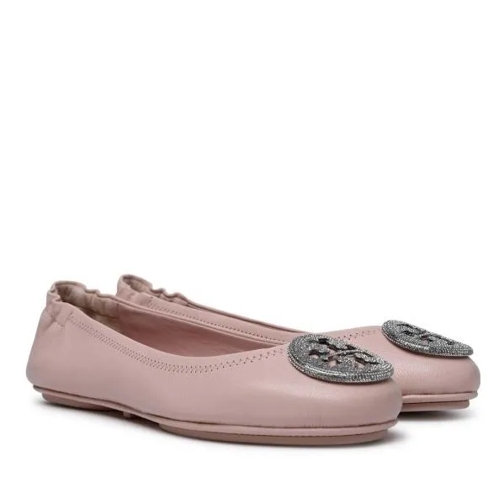 Tory Burch Minnie Travel Pink Leather Ballet Flats Pink Ballerina