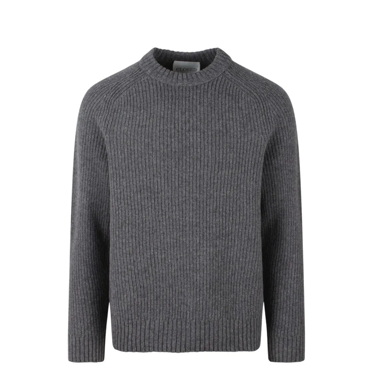 Closed Round Neck Sweater Grey Trui