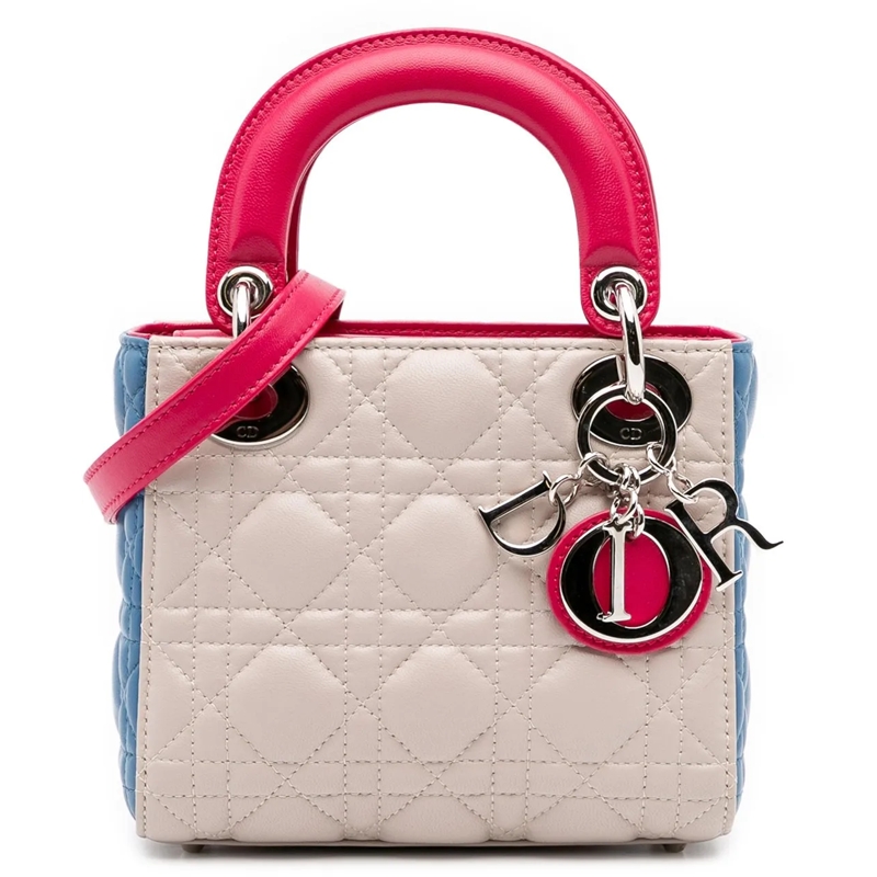 Christian Dior Schultertasche Mini Tricolor Lambskin Cannage Lady Dior braun