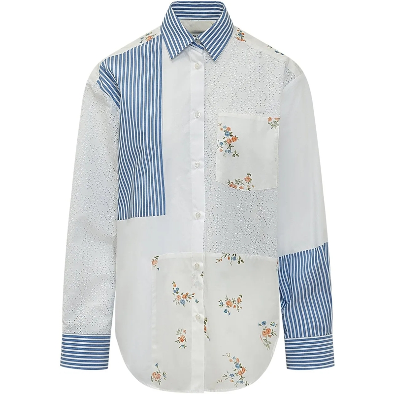 MSGM Chemisier Camicia Patchwork Ricamata weiß