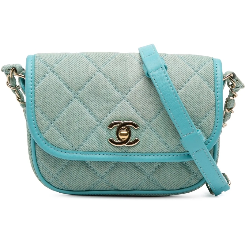 Chanel Schultertasche Mini CC Quilted Denim Messenger Flap blau