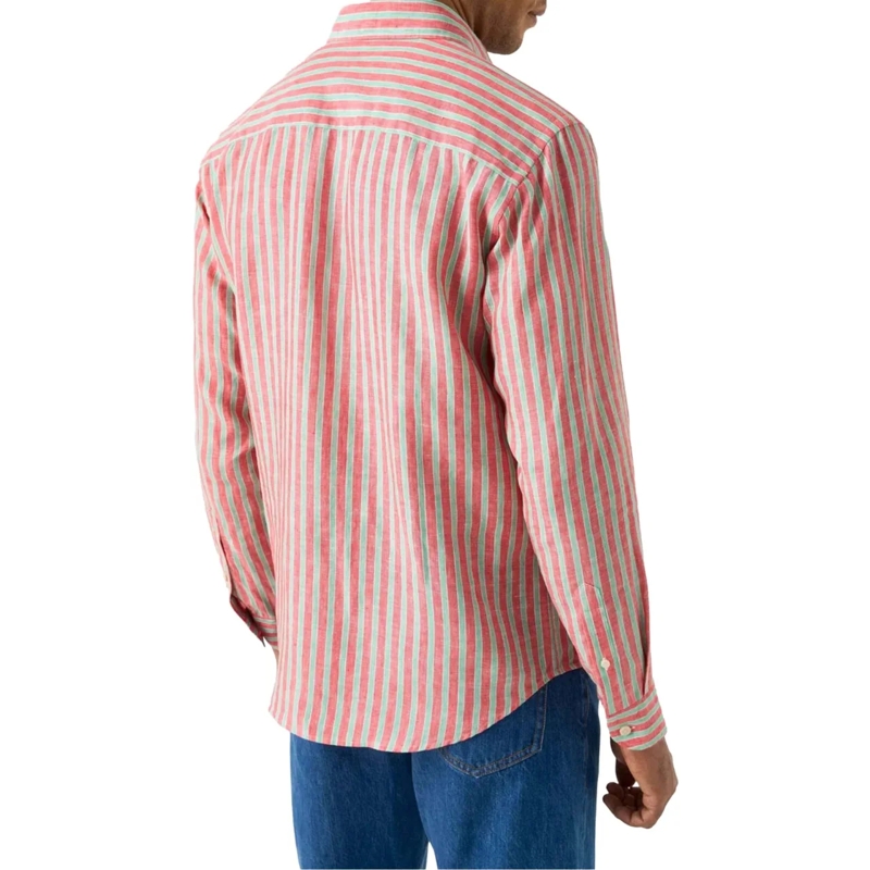 Eton  Eton Multi Striped Linen Shirt Lange Mouw Overhemd rot(Image 4)