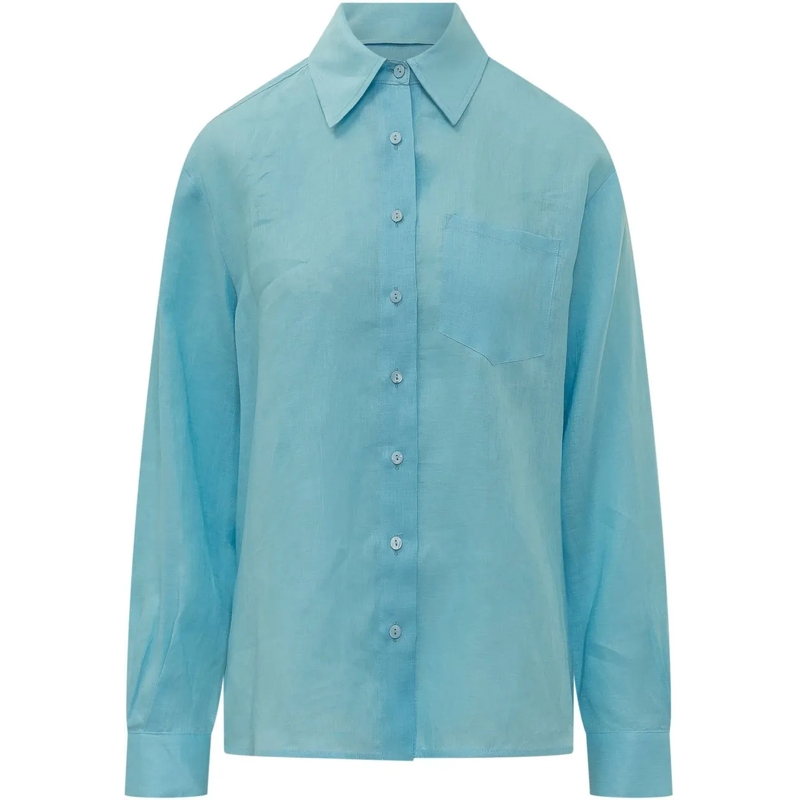SUNDEK Bluse Camicia con Colletto e Tasca Applicata hellblau