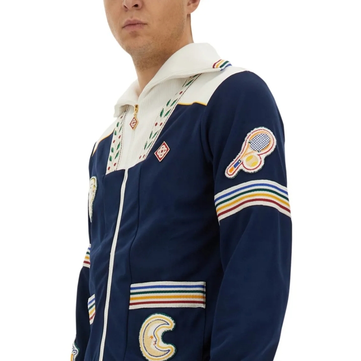 パーカー・フーディ Casablanca Navy Zip Sweatshirt With Embroidered Patches Casablanca Navy Zip Sweatshirt With Embroidered Patches In