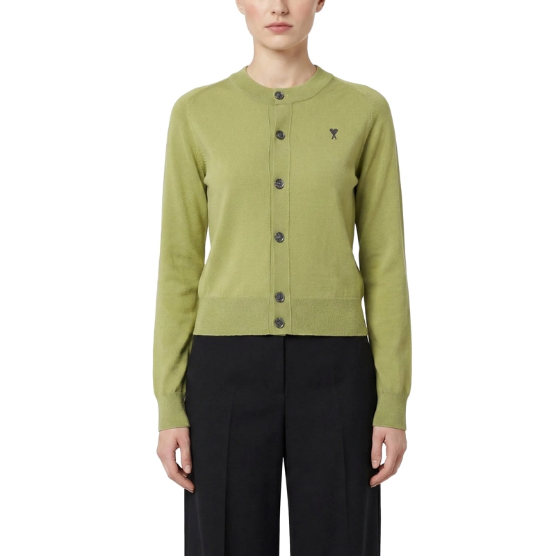 AMI Paris Cardigan Strickjacke mit Logo grün(Image 6)