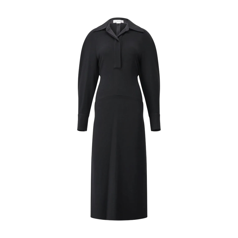 Victoria Beckham Maxikleid Long Sleeve Polo Collar Midi' Dress Schwarz