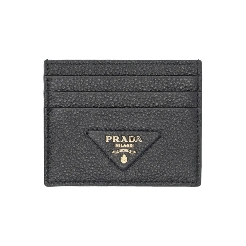 Prada Geldbörse Textured Calf Leather Card Holder With Gold-Tone T Grey