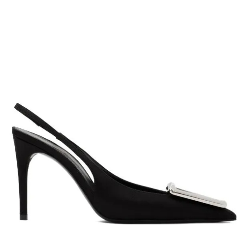 Saint Laurent Black Silk Farida Sling Back Pump Black Pumps