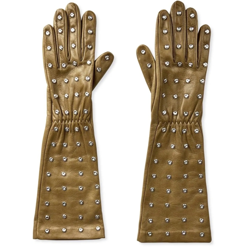 Bottega Veneta Gants Embossed Logo Studs Leather grün